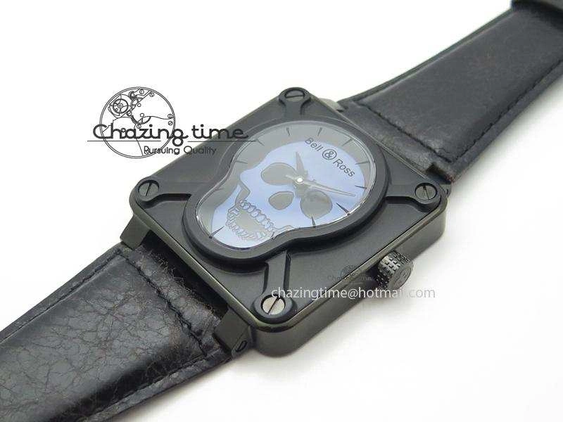BR 01-92 Airborne Skull PVD Blue Dial On Black Leather Strap MIYOTA 9015 (Free Rubber Strap) Refined 5239