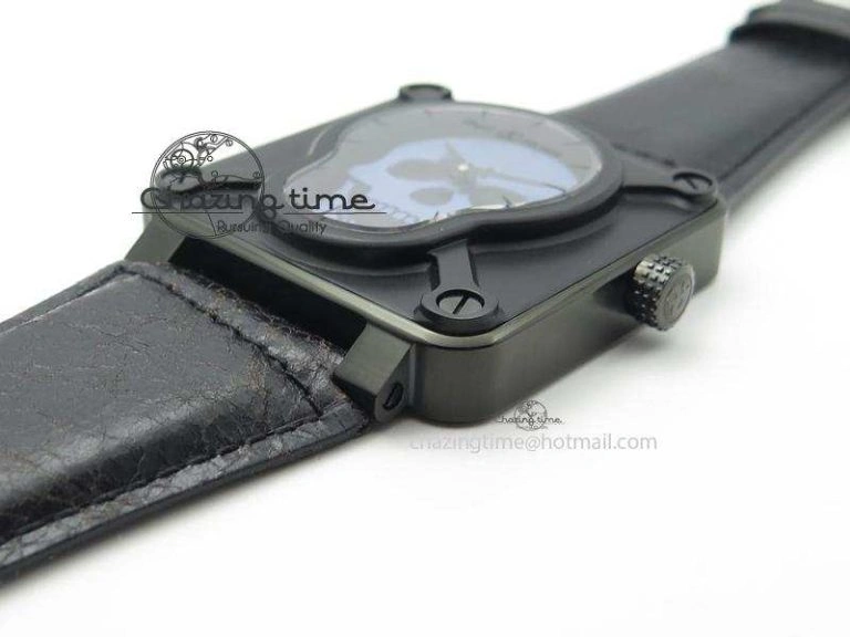 BR 01-92 Airborne Skull PVD Blue Dial On Black Leather Strap MIYOTA 9015 (Free Rubber Strap) Refined 5239