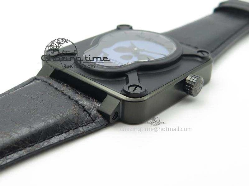BR 01-92 Airborne Skull PVD Blue Dial On Black Leather Strap MIYOTA 9015 (Free Rubber Strap) Refined 5239