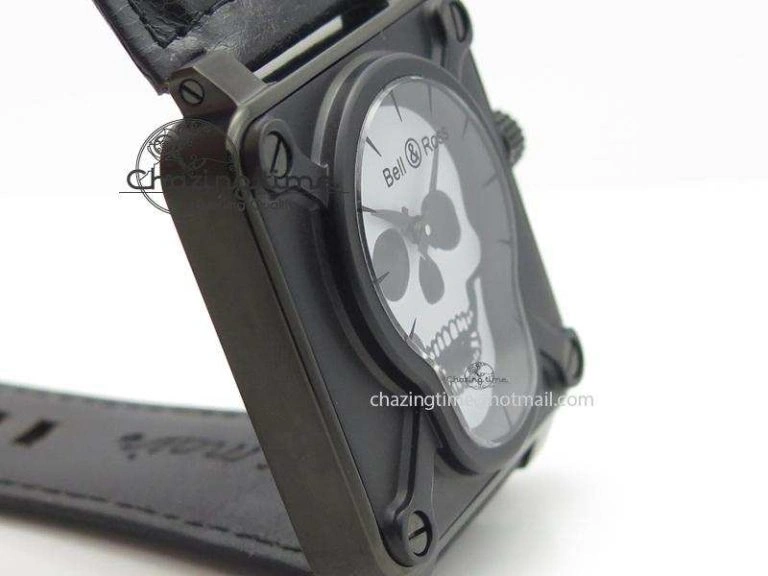 BR 01-92 Airborne Skull PVD Grey Dial On Black Leather Strap MIYOTA 9015 (Free Rubber Strap) Flexible 5240