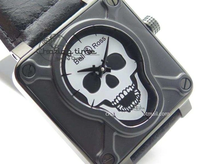 BR 01-92 Airborne Skull PVD Grey Dial On Black Leather Strap MIYOTA 9015 (Free Rubber Strap) Flexible 5240