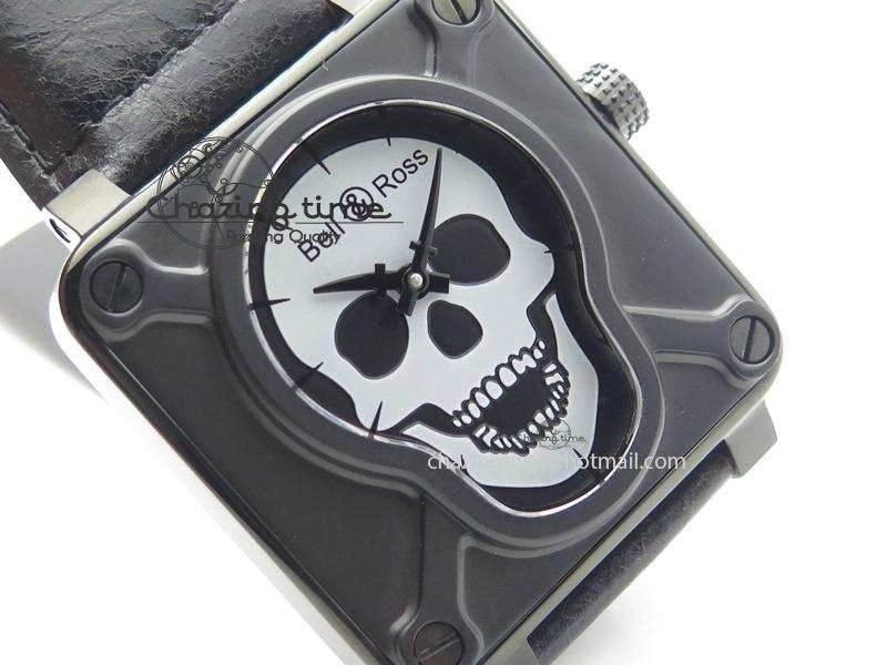 BR 01-92 Airborne Skull PVD Grey Dial On Black Leather Strap MIYOTA 9015 (Free Rubber Strap) Flexible 5240