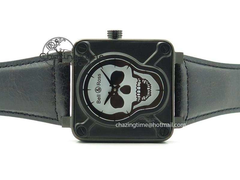 BR 01-92 Airborne Skull PVD Grey Dial On Black Leather Strap MIYOTA 9015 (Free Rubber Strap) Flexible 5240