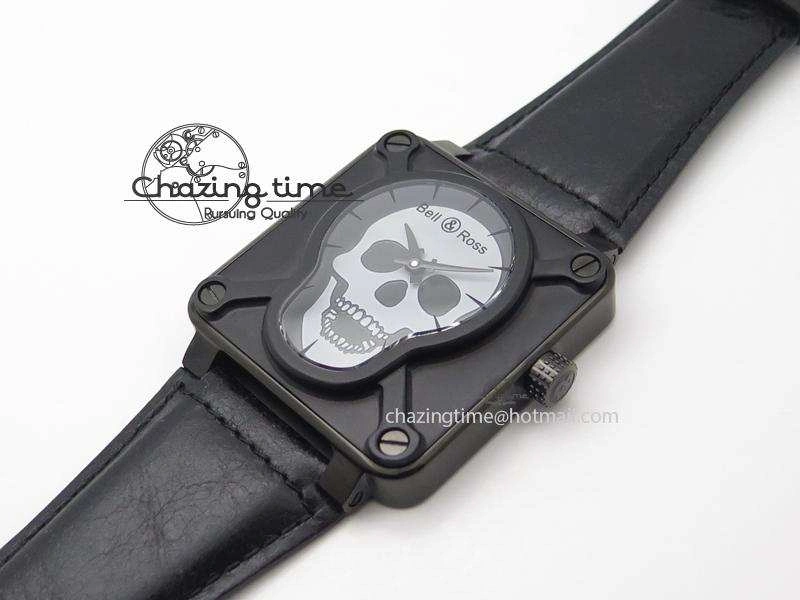 BR 01-92 Airborne Skull PVD Grey Dial On Black Leather Strap MIYOTA 9015 (Free Rubber Strap) Flexible 5240