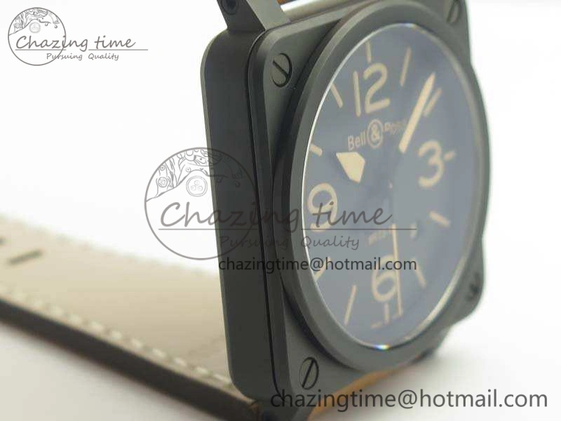 BR 03-92 42.5mm Real Ceramic Case NII 1:1 Best Edition Black Dial On Leather Strap MIYOTA ZeroBulk 5190