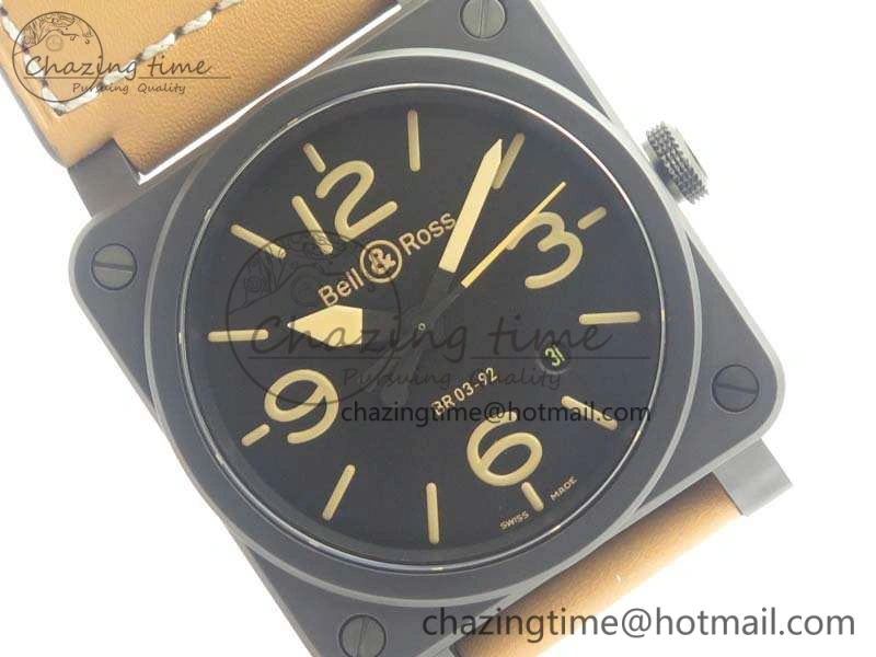 BR 03-92 42.5mm Real Ceramic Case NII 1:1 Best Edition Black Dial On Leather Strap MIYOTA ZeroBulk 5190