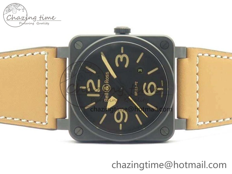 BR 03-92 42.5mm Real Ceramic Case NII 1:1 Best Edition Black Dial On Leather Strap MIYOTA ZeroBulk 5190