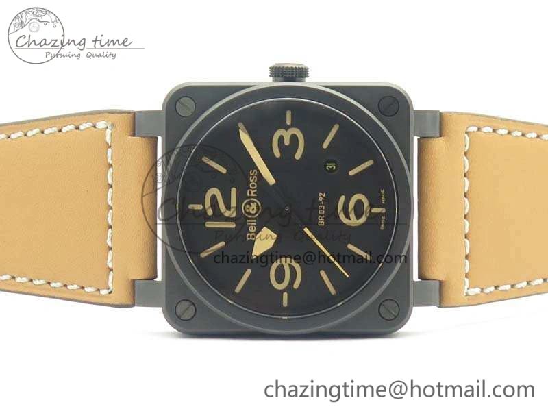 BR 03-92 42.5mm Real Ceramic Case NII 1:1 Best Edition Black Dial On Leather Strap MIYOTA ZeroBulk 5190