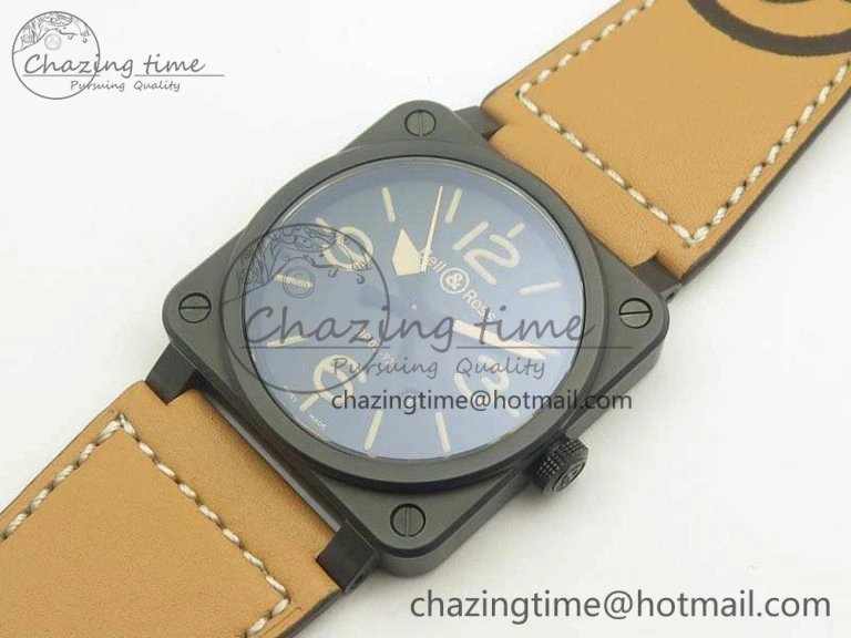 BR 03-92 42.5mm Real Ceramic Case NII 1:1 Best Edition Black Dial On Leather Strap MIYOTA ZeroBulk 5190
