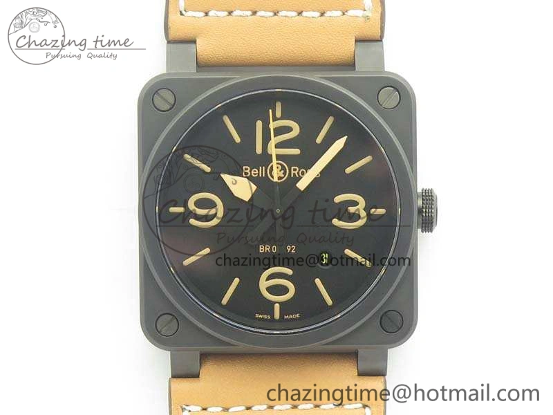 BR 03-92 42.5mm Real Ceramic Case NII 1:1 Best Edition Black Dial On Leather Strap MIYOTA ZeroBulk 5190