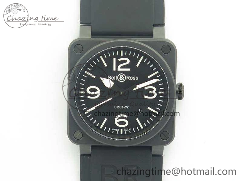 Neat BR 03-92 42.5mm Real Ceramic Case NII 1:1 Best Edition Black Dial On Rubber Strap MIYOTA 5195