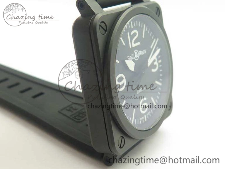 Neat BR 03-92 42.5mm Real Ceramic Case NII 1:1 Best Edition Black Dial On Rubber Strap MIYOTA 5195