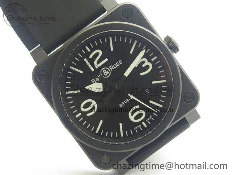 Neat BR 03-92 42.5mm Real Ceramic Case NII 1:1 Best Edition Black Dial On Rubber Strap MIYOTA 5195
