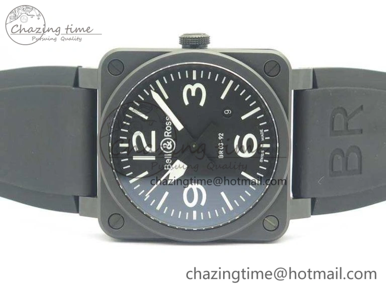 Neat BR 03-92 42.5mm Real Ceramic Case NII 1:1 Best Edition Black Dial On Rubber Strap MIYOTA 5195