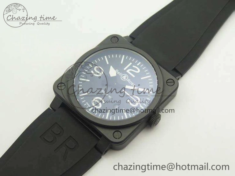 Neat BR 03-92 42.5mm Real Ceramic Case NII 1:1 Best Edition Black Dial On Rubber Strap MIYOTA 5195