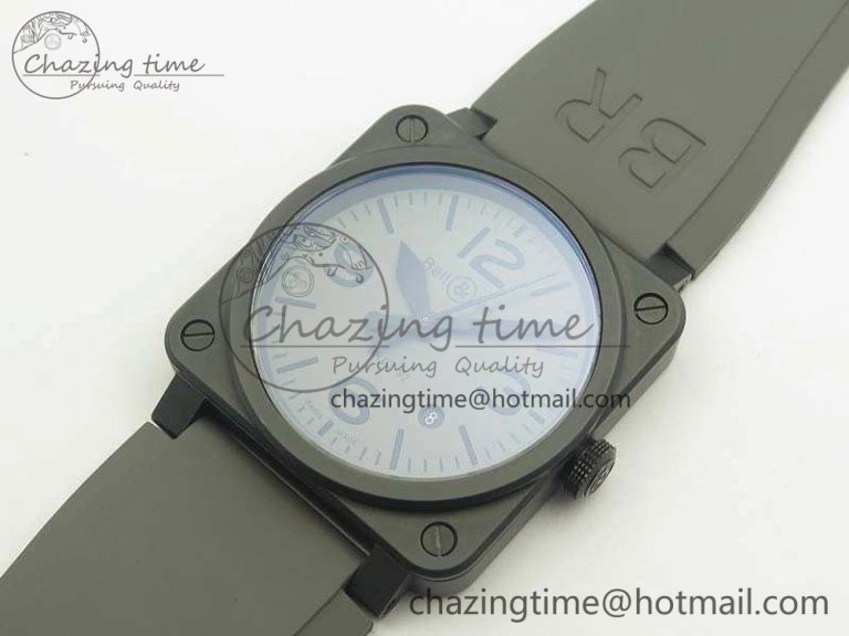 HighPerformance BR 03-92 42.5mm Real Ceramic Case NII 1:1 Best Edition Gray Dial On Rubber Strap MIYOTA 5192