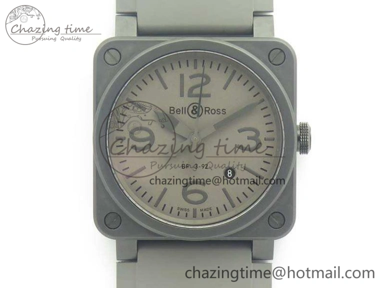 HighPerformance BR 03-92 42.5mm Real Ceramic Case NII 1:1 Best Edition Gray Dial On Rubber Strap MIYOTA 5192