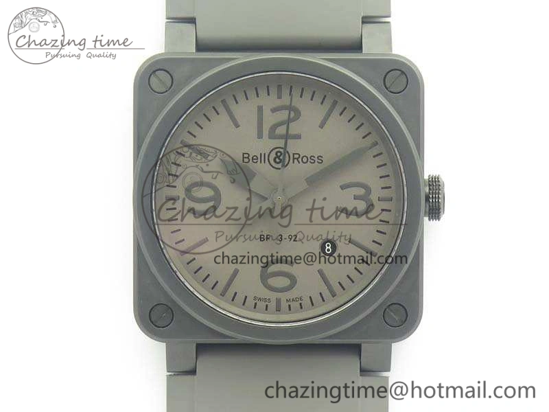 HighPerformance BR 03-92 42.5mm Real Ceramic Case NII 1:1 Best Edition Gray Dial On Rubber Strap MIYOTA 5192