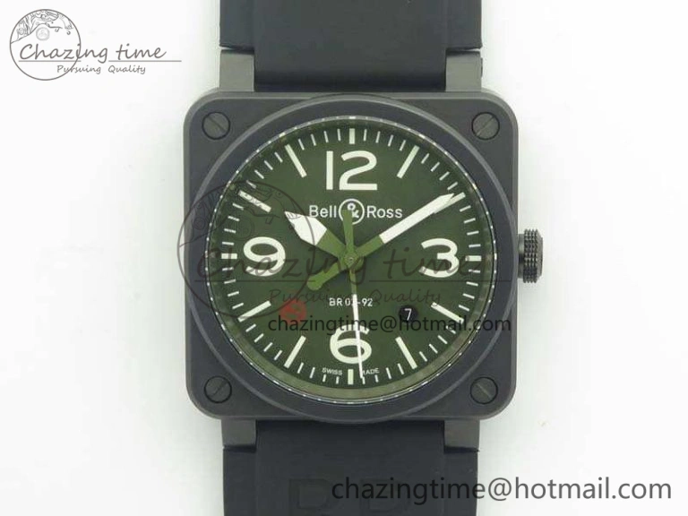 BR 03-92 42.5mm Real Ceramic Case NII 1:1 Best Edition Green Dial On Rubber Strap MIYOTA HighQuality 5191