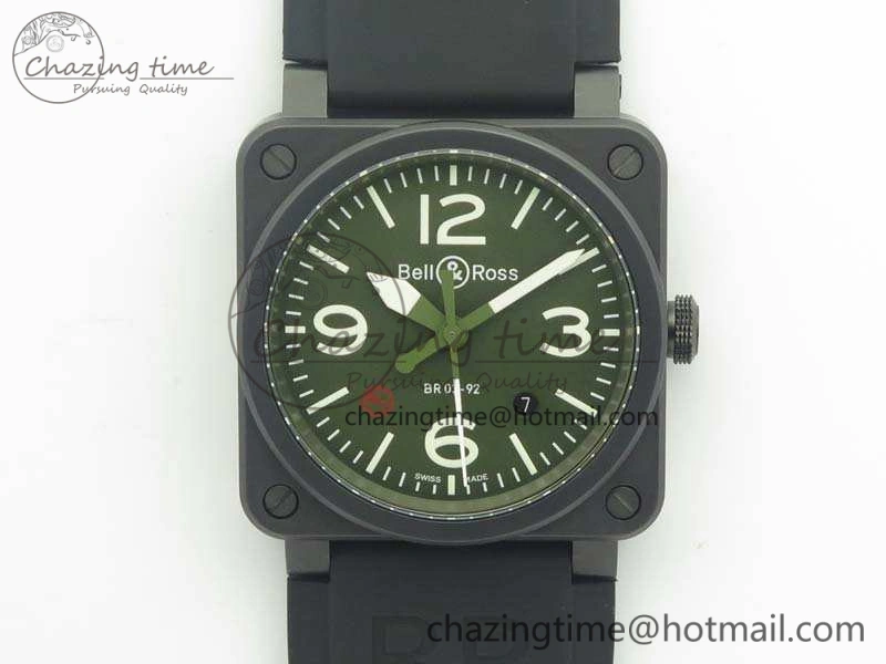 BR 03-92 42.5mm Real Ceramic Case NII 1:1 Best Edition Green Dial On Rubber Strap MIYOTA HighQuality 5191