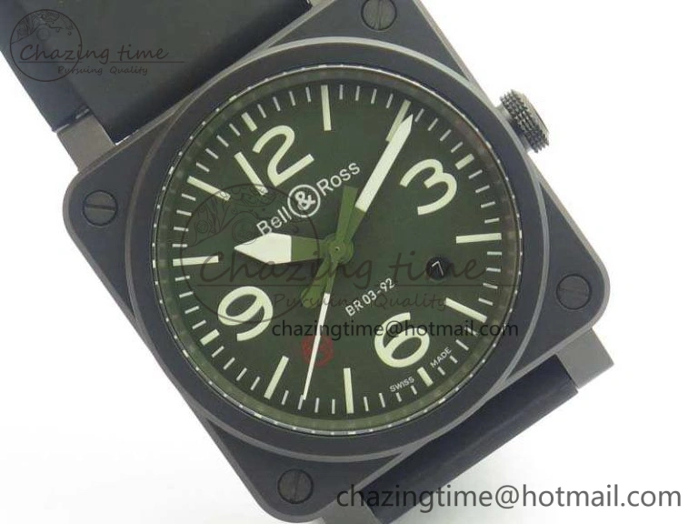 BR 03-92 42.5mm Real Ceramic Case NII 1:1 Best Edition Green Dial On Rubber Strap MIYOTA HighQuality 5191