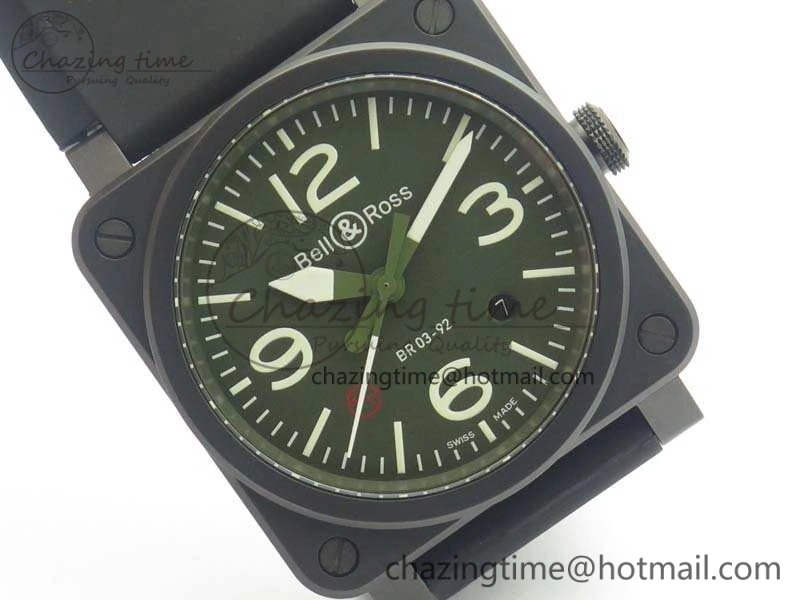 BR 03-92 42.5mm Real Ceramic Case NII 1:1 Best Edition Green Dial On Rubber Strap MIYOTA HighQuality 5191
