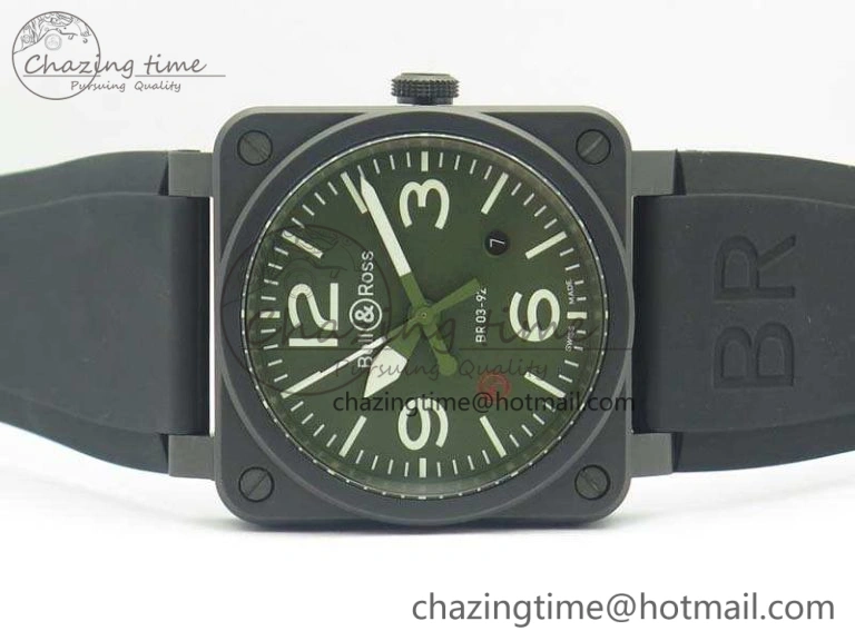 BR 03-92 42.5mm Real Ceramic Case NII 1:1 Best Edition Green Dial On Rubber Strap MIYOTA HighQuality 5191