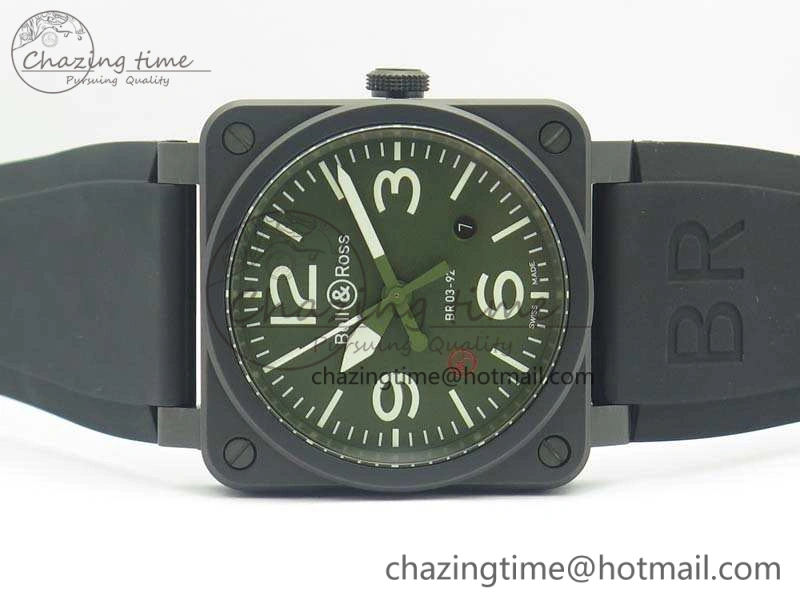 BR 03-92 42.5mm Real Ceramic Case NII 1:1 Best Edition Green Dial On Rubber Strap MIYOTA HighQuality 5191