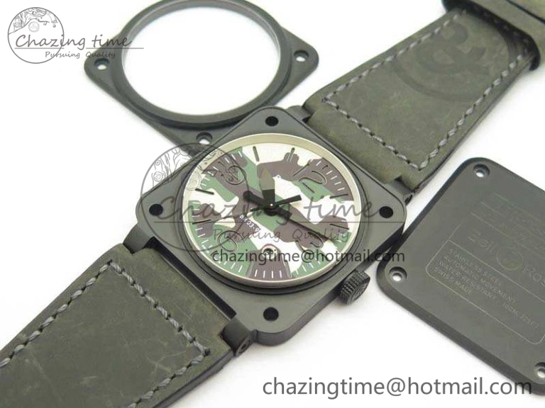 BR 03-92 DLC 42.5mm Green Camouflage Dial On Leather Strap MIYOTA9015 V Casual 5194
