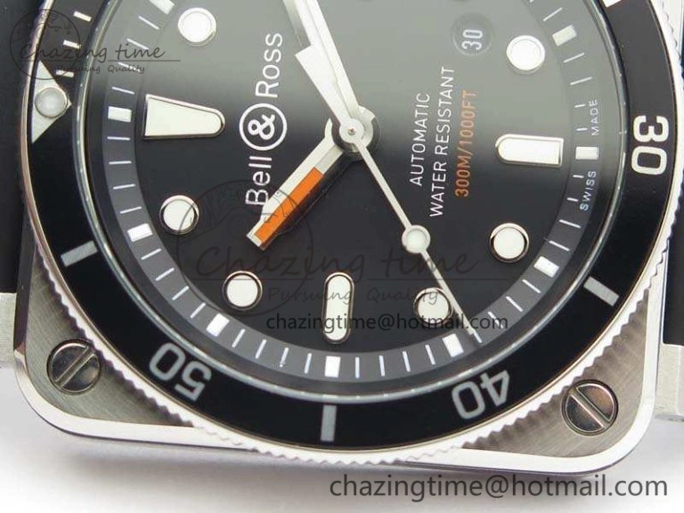 BR 03-92 Diver SS 1:1 Best Edition Black Dial On Rubber Strap MIYOTA Thermal 5196
