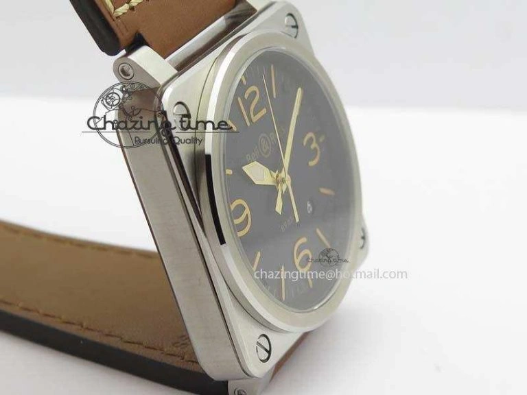 BR 03-92 Golden Heritage SS Black Dial On Brown Leather Strap MIYOTA Comfortable 5230