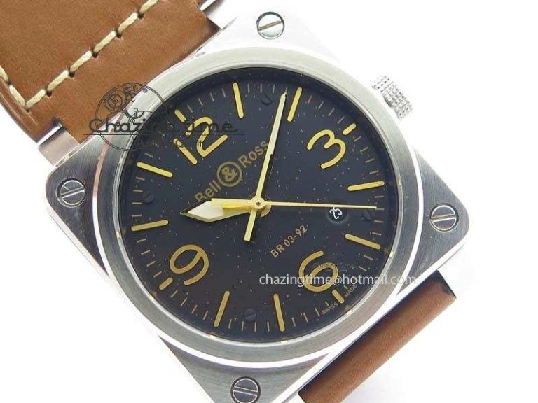 BR 03-92 Golden Heritage SS Black Dial On Brown Leather Strap MIYOTA Comfortable 5230
