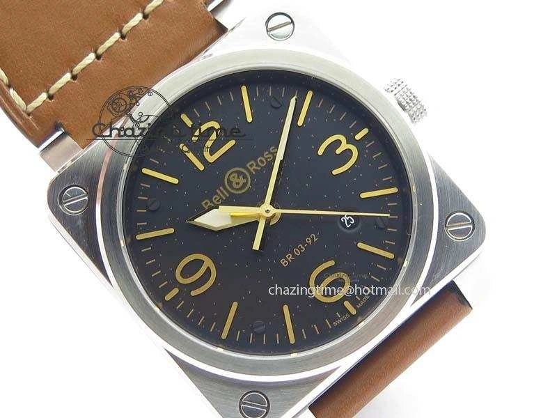 BR 03-92 Golden Heritage SS Black Dial On Brown Leather Strap MIYOTA Comfortable 5230