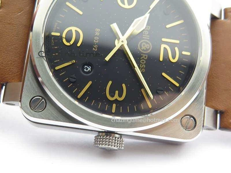 BR 03-92 Golden Heritage SS Black Dial On Brown Leather Strap MIYOTA Comfortable 5230