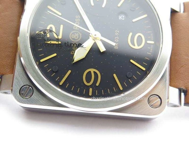 BR 03-92 Golden Heritage SS Black Dial On Brown Leather Strap MIYOTA Comfortable 5230