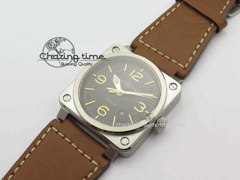 BR 03-92 Golden Heritage SS Black Dial On Brown Leather Strap MIYOTA Comfortable 5230