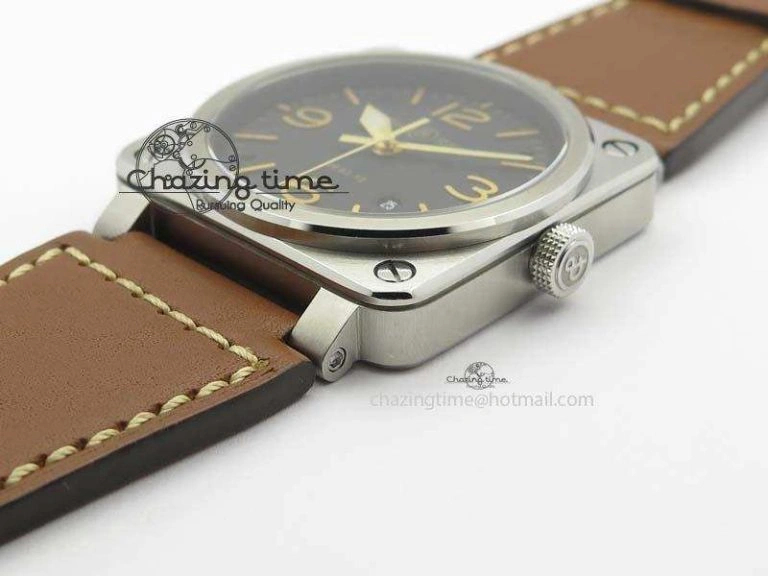 BR 03-92 Golden Heritage SS Black Dial On Brown Leather Strap MIYOTA Comfortable 5230