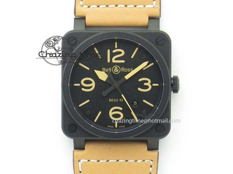 Breathable BR 03-92 Heritage PVD Black Dial On Brown Leather Strap MIYOTA 9015 V 5242