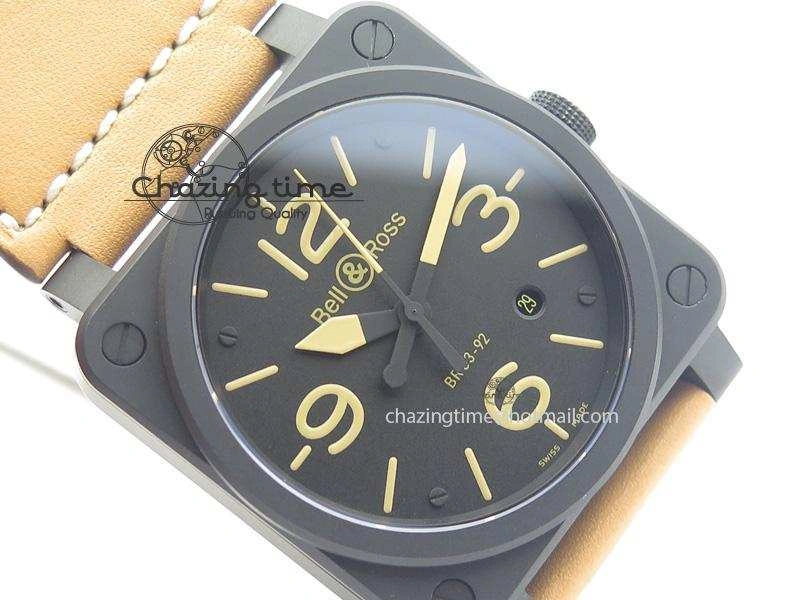 Breathable BR 03-92 Heritage PVD Black Dial On Brown Leather Strap MIYOTA 9015 V 5242