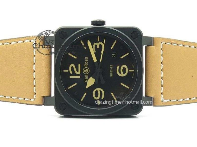 Breathable BR 03-92 Heritage PVD Black Dial On Brown Leather Strap MIYOTA 9015 V 5242