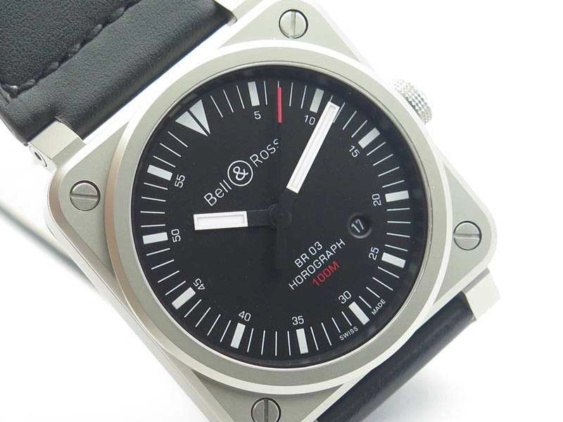BR 03-92 Horograph Satin-Polished Steel Black Dial On Leather Strap MIYOTA 9015 (Free Nylon Strap) FlexibleFit 5219