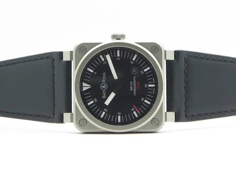 BR 03-92 Horograph Satin-Polished Steel Black Dial On Leather Strap MIYOTA 9015 (Free Nylon Strap) FlexibleFit 5219