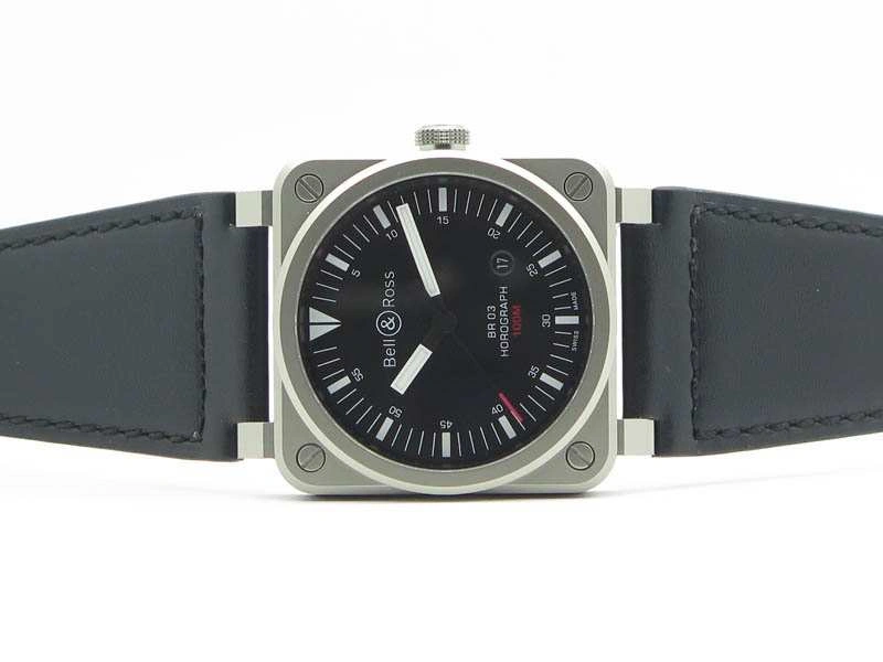 BR 03-92 Horograph Satin-Polished Steel Black Dial On Leather Strap MIYOTA 9015 (Free Nylon Strap) FlexibleFit 5219