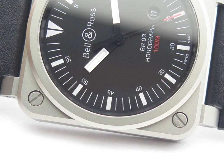 BR 03-92 Horograph Satin-Polished Steel Black Dial On Leather Strap MIYOTA 9015 (Free Nylon Strap) FlexibleFit 5219