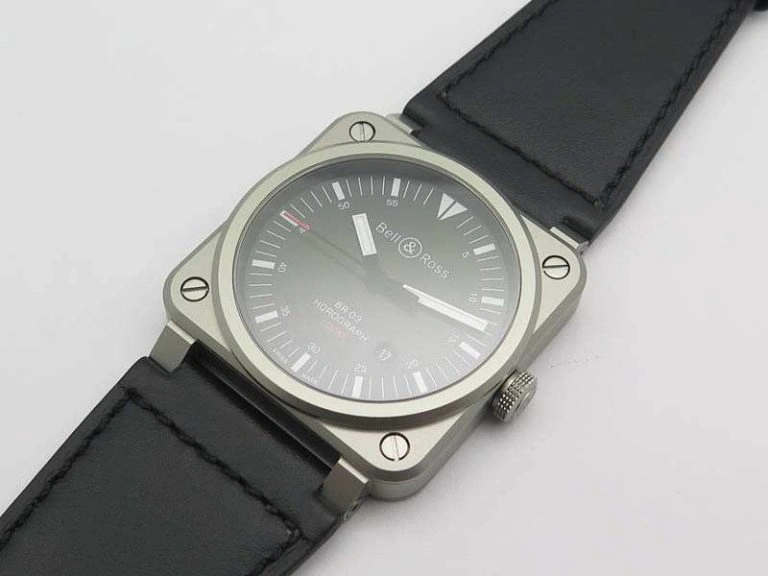 BR 03-92 Horograph Satin-Polished Steel Black Dial On Leather Strap MIYOTA 9015 (Free Nylon Strap) FlexibleFit 5219