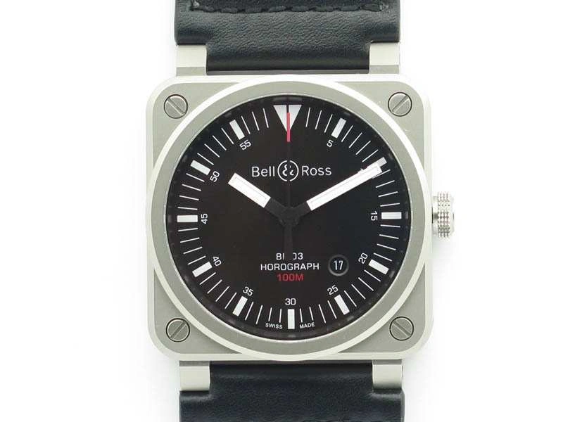 BR 03-92 Horograph Satin-Polished Steel Black Dial On Leather Strap MIYOTA 9015 (Free Nylon Strap) FlexibleFit 5219