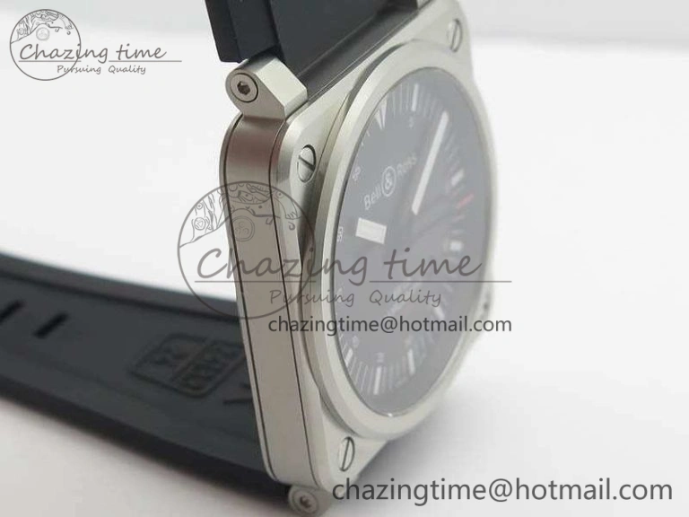 SmoothTexture BR 03-92 Horograph Satin Polished Steel Black Dial On Rubber Strap MIYOTA 9015 (Free Nylon Strap) V 5201