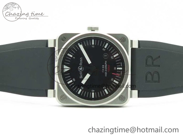 SmoothTexture BR 03-92 Horograph Satin Polished Steel Black Dial On Rubber Strap MIYOTA 9015 (Free Nylon Strap) V 5201