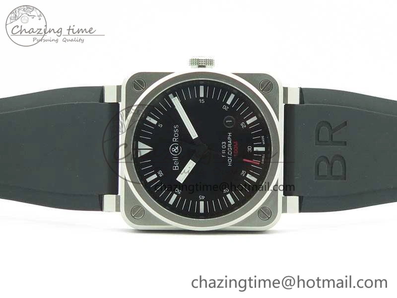 SmoothTexture BR 03-92 Horograph Satin Polished Steel Black Dial On Rubber Strap MIYOTA 9015 (Free Nylon Strap) V 5201