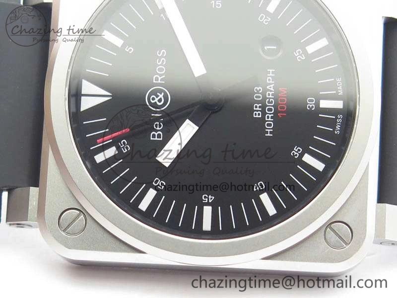 SmoothTexture BR 03-92 Horograph Satin Polished Steel Black Dial On Rubber Strap MIYOTA 9015 (Free Nylon Strap) V 5201